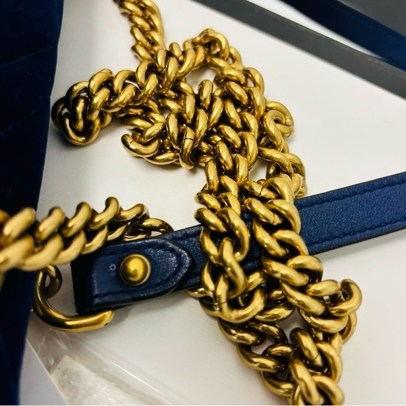 Gucci Cobalt Blue Velvet and Gold Small Marmont Shoulder Bag Authentic 2 - Picture 8 of 16